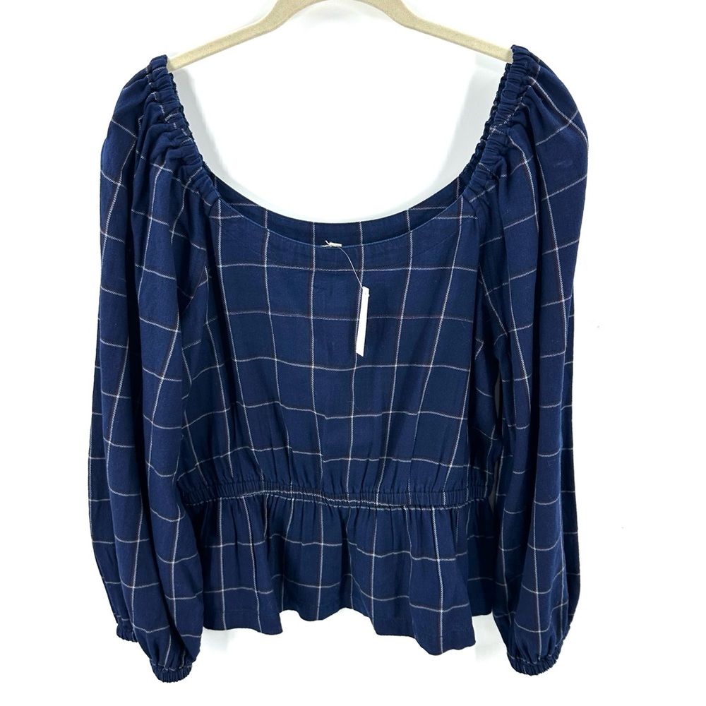 Madewell Scoopneck Peplum Top Womens Large Windowpane Preppy Boho Peasant NWT - Picture 13 of 13